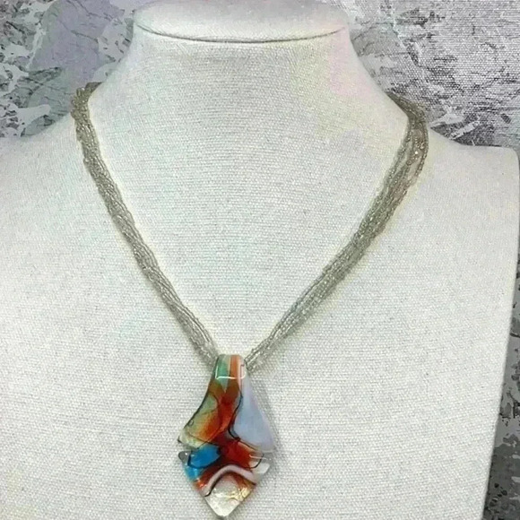 Glass Pendant Glass Seedbead Necklace - Picture 1 of 4